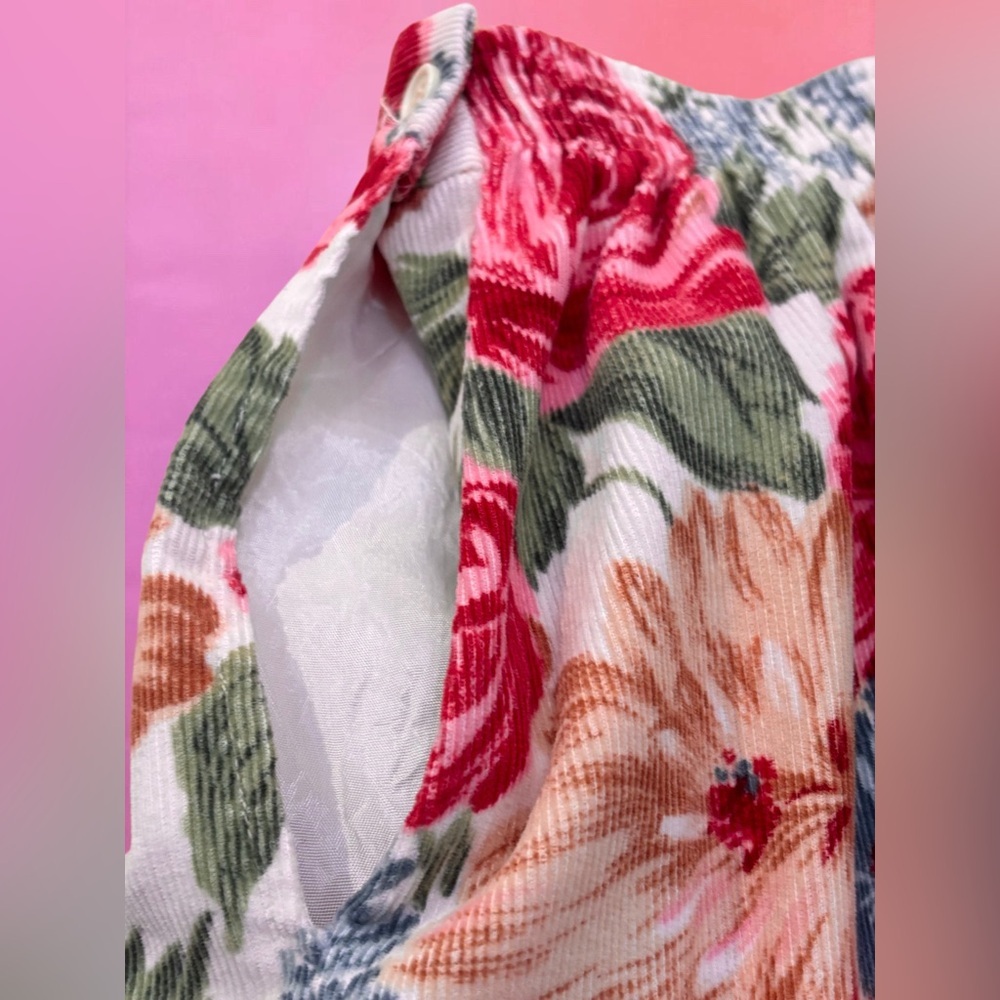 Vintage 1980s Russ Corduroy Light Pink Floral A-Line Maxi Skirt - Small / Medium - Picture 7 of 11